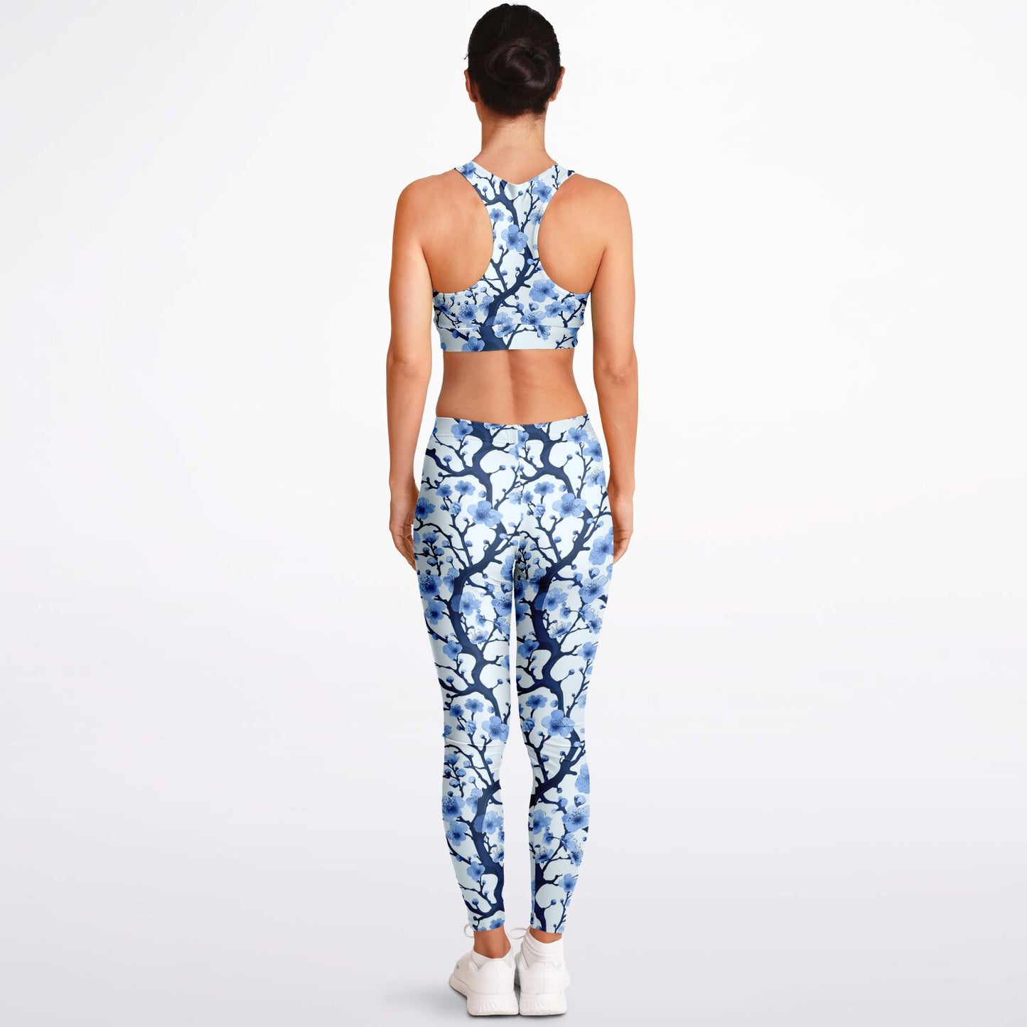 White with blue poplar tree Padded Sports Bra & Leggings - AOP