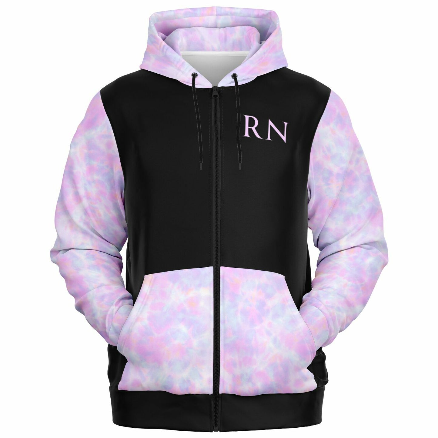 CVICU, RN, Nurse Fashion Zip-Up Hoodie - Black, purple and light blue sleeves copy