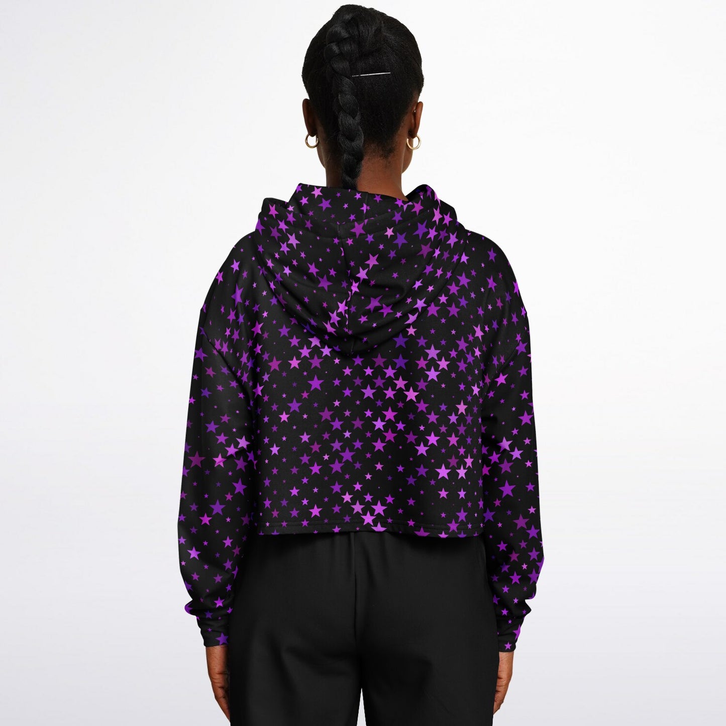 Purple Star Crop Top Hoodie - AOP