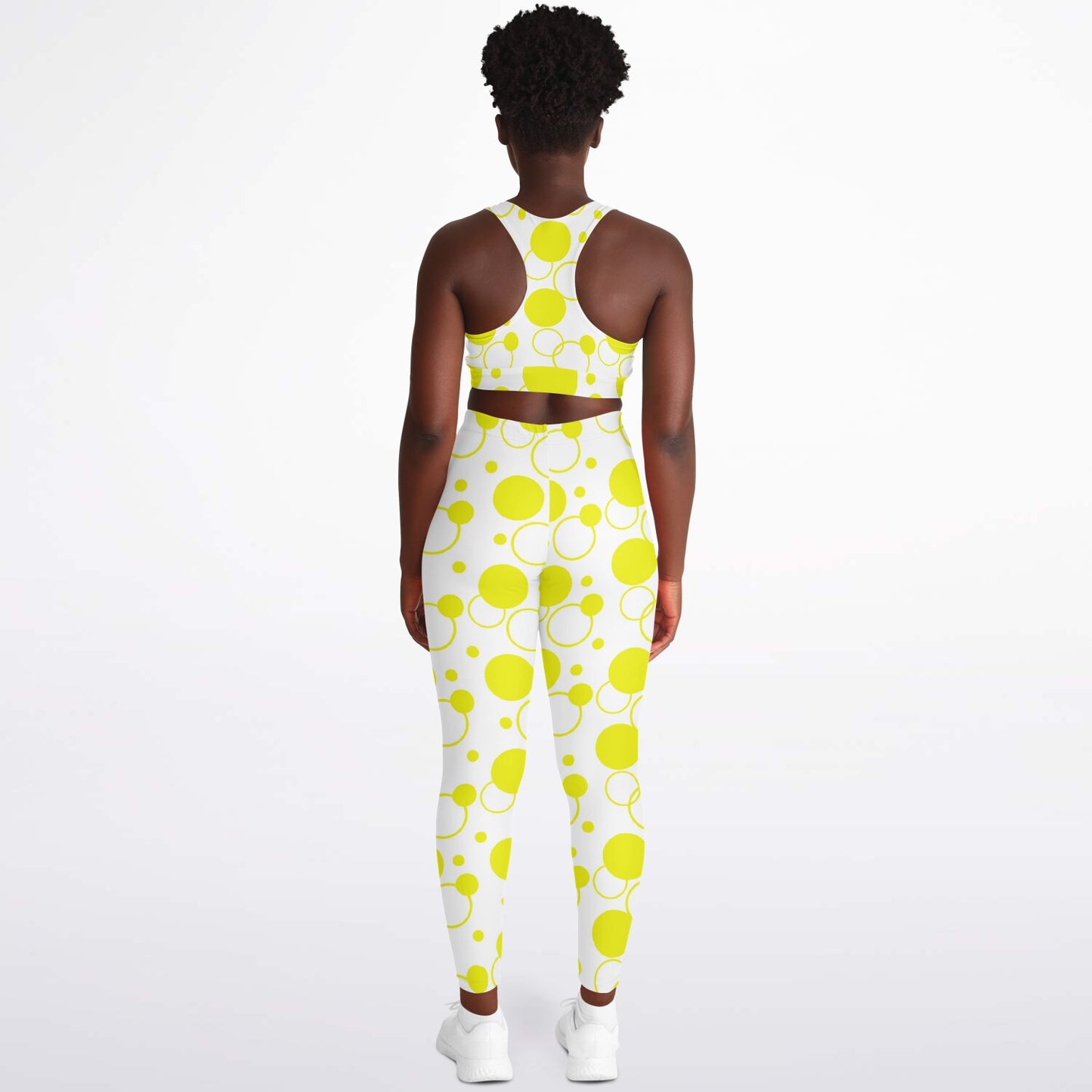 Yellow polka dots Padded Sports Bra & Leggings - AOP D1