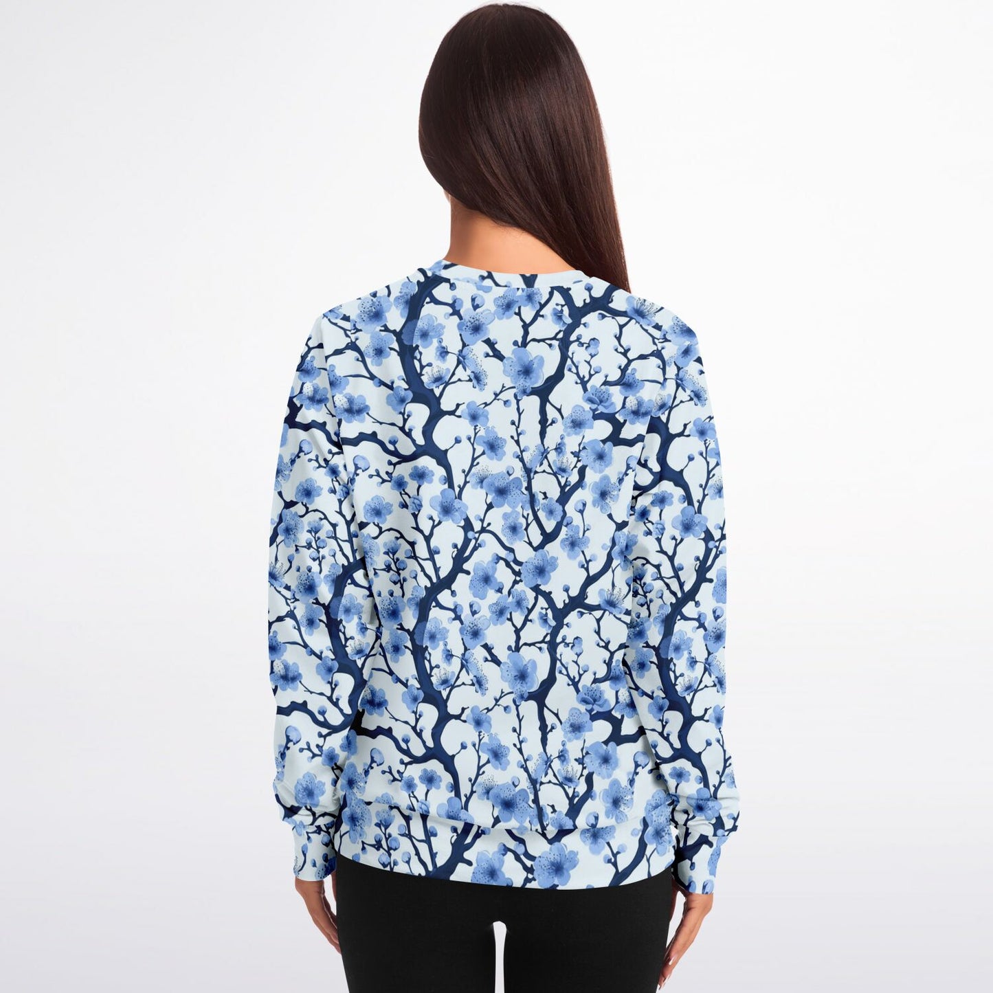 White with blue poplar tree crew Sweatshirt - AOP
