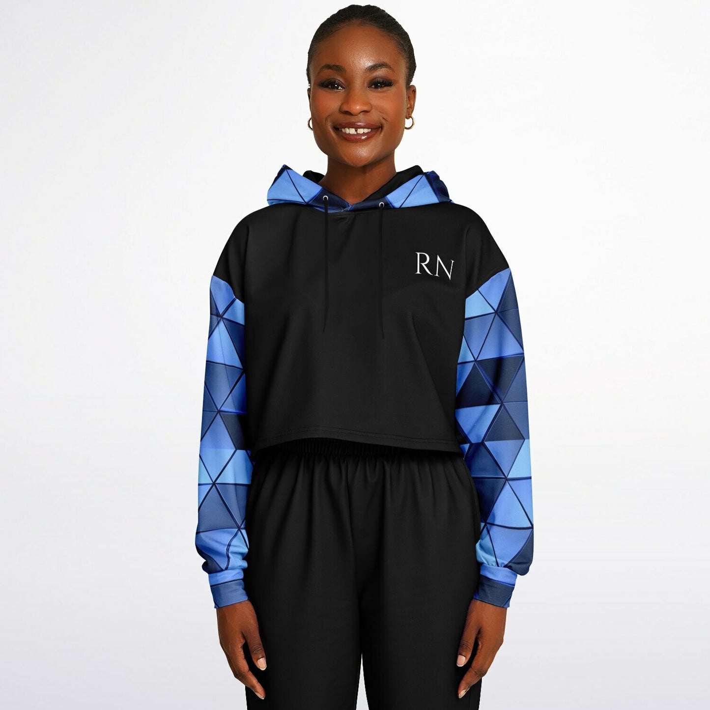 MICU, RN, Blue diamond Fashion Crop Hoodie - AOP