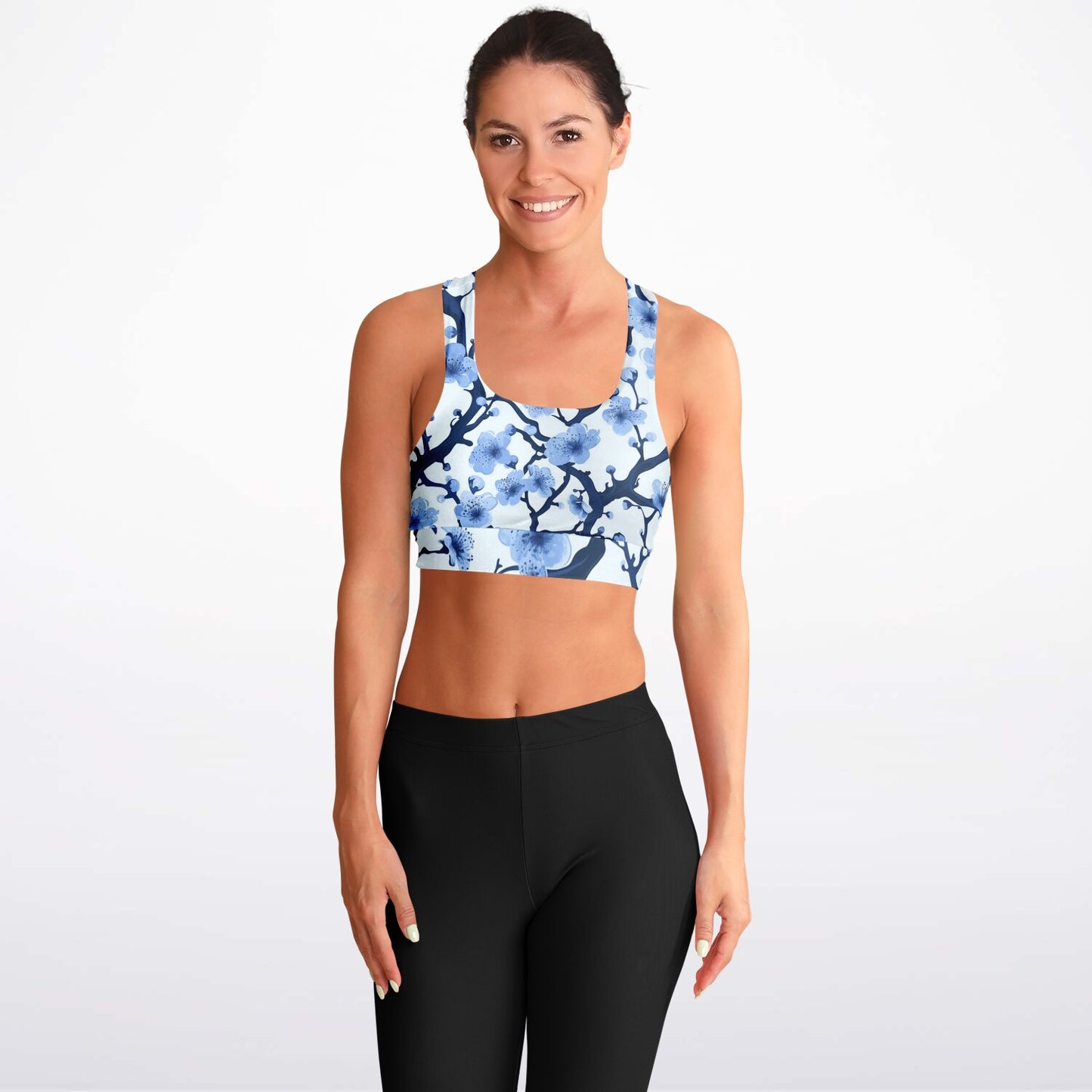 White with Blue polar tree Padded Sports Bra - AOP