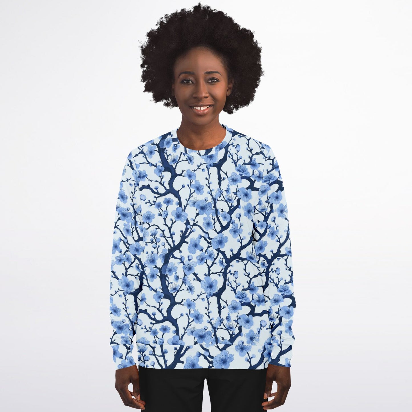 White with blue poplar tree crew Sweatshirt - AOP