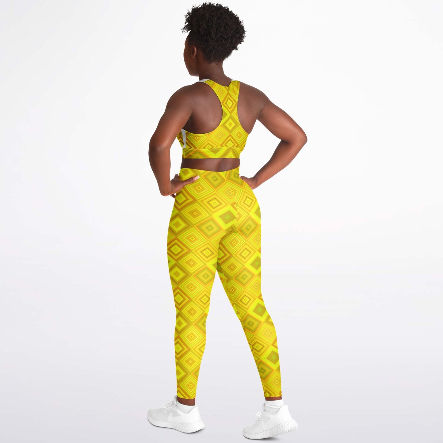 Yellow Diamonds Padded Sports Bra & Leggings - AOP