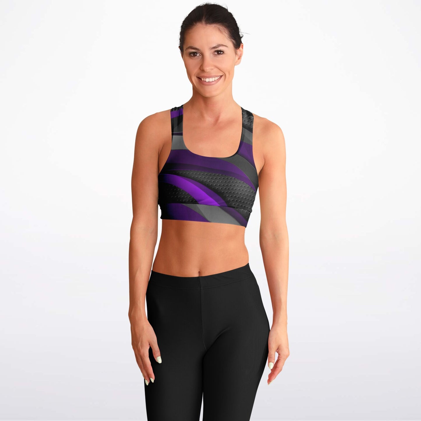 Dark Gray with Purple Padded Sports Bra