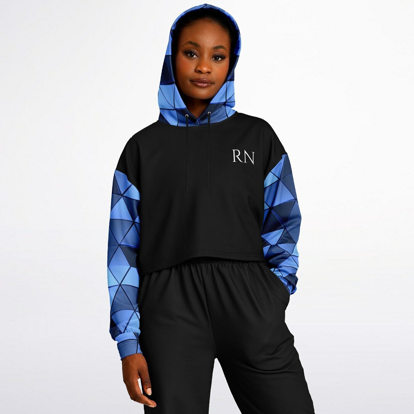 MICU, RN, Blue diamond Fashion Crop Hoodie - AOP