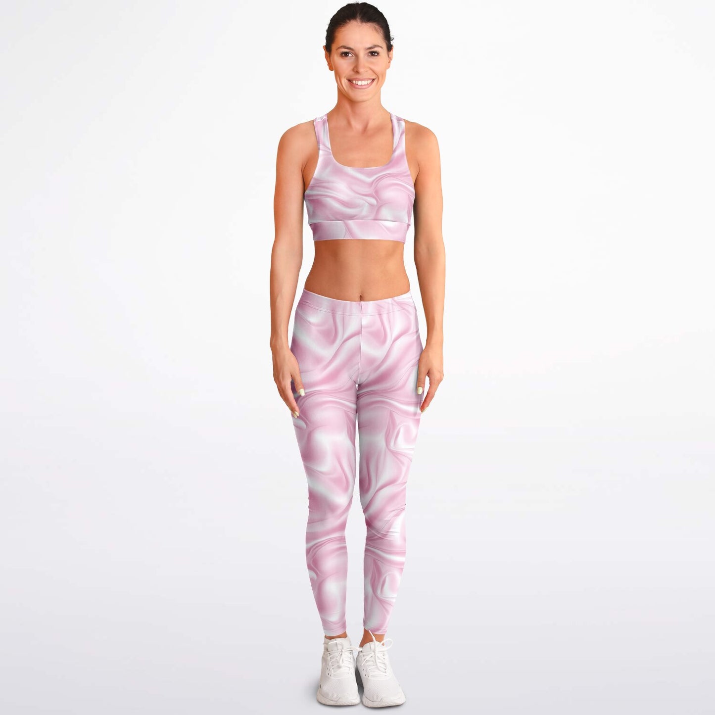 Pink silk Padded Sports Bra & Leggings - AOP