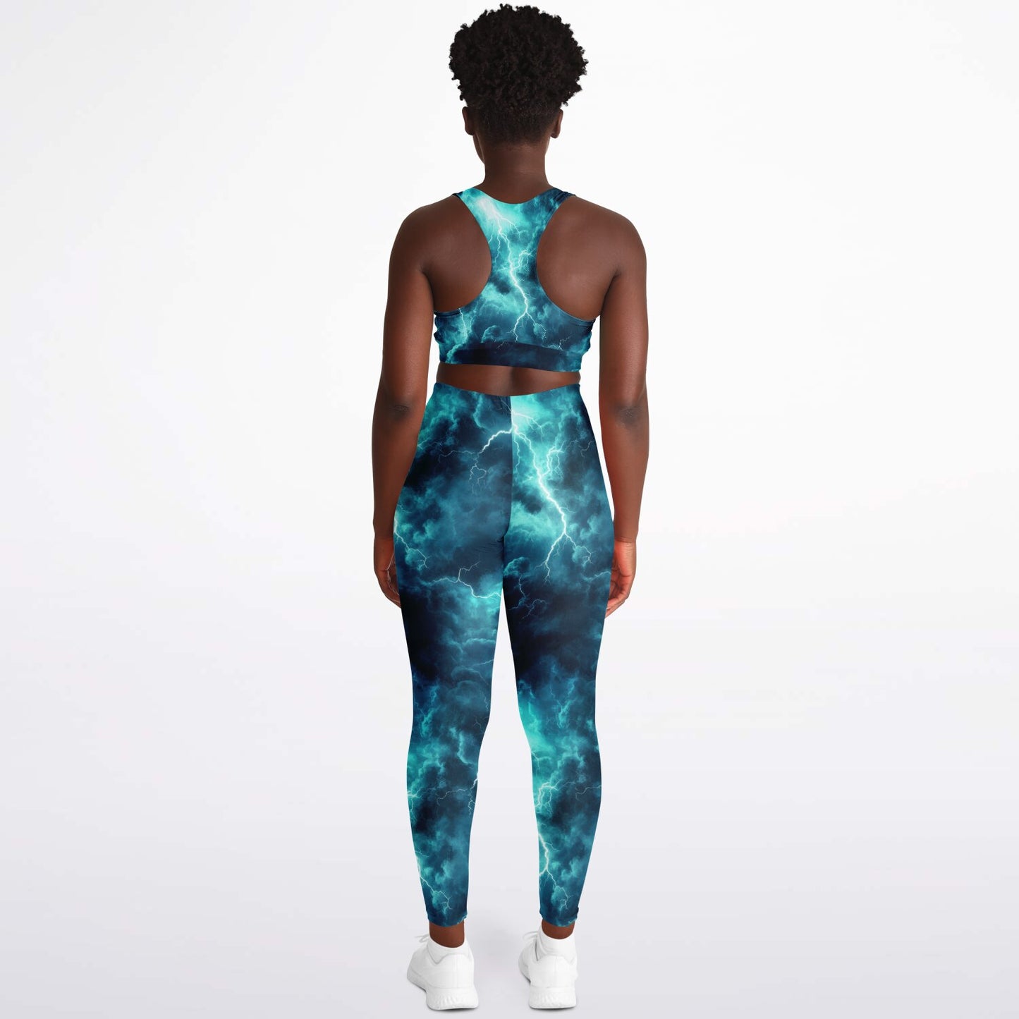 Turquois lightning Padded Sports Bra & Leggings -