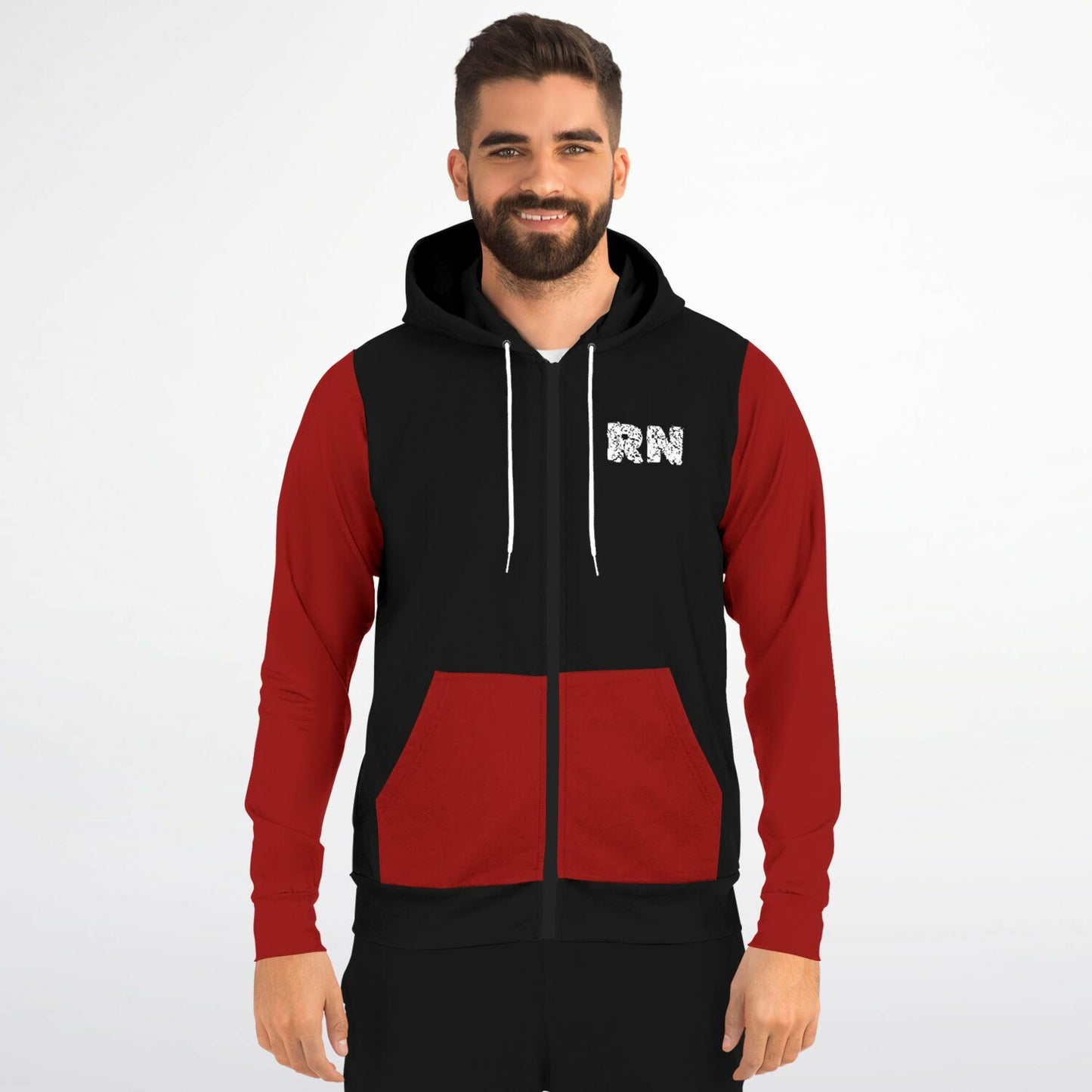 Emergency RN, US Flag, Fashion Zip-Up Hoodie Red