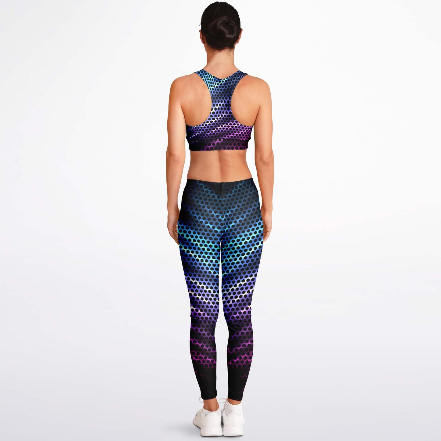 Black Carbon with Pink and Blue Padded Sports Bra & Leggings -