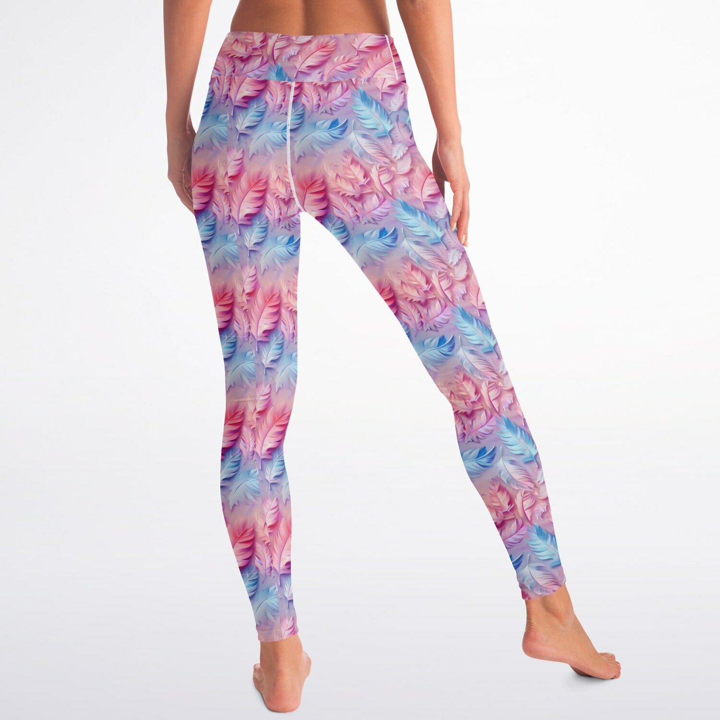 Pink and blue feathers Yoga Leggings - AOP