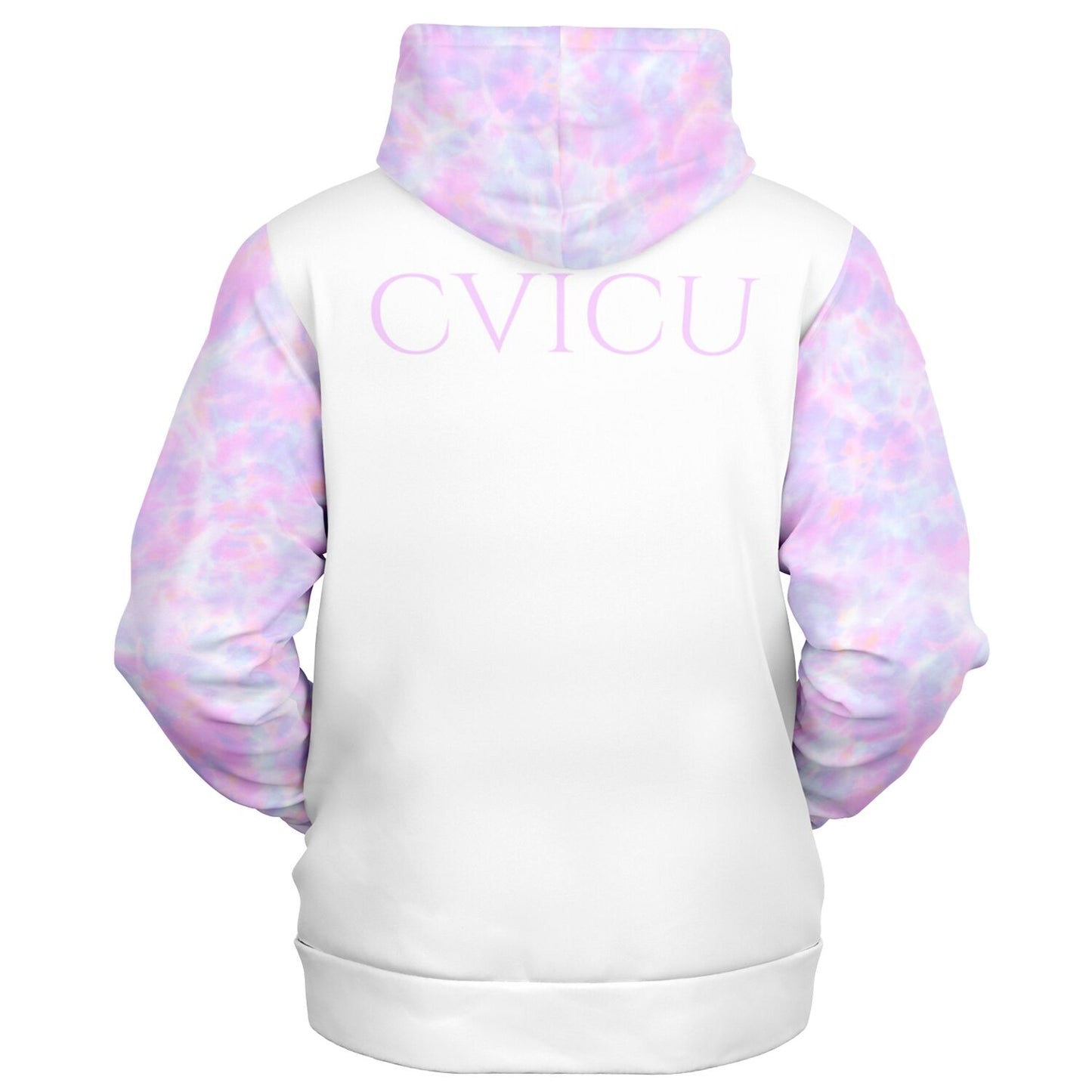 CVICU, RN, Nurse Fashion Zip-Up Hoodie - White, purple and light blue sleeves