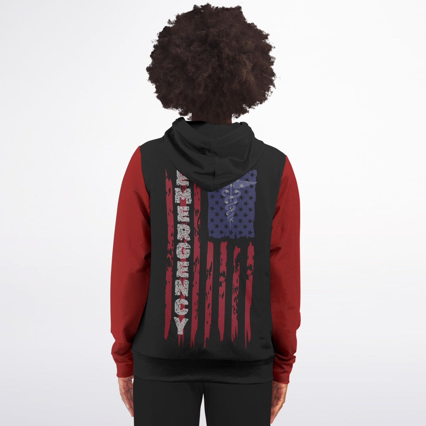 Emergency RN, US Flag, Fashion Zip-Up Hoodie Red