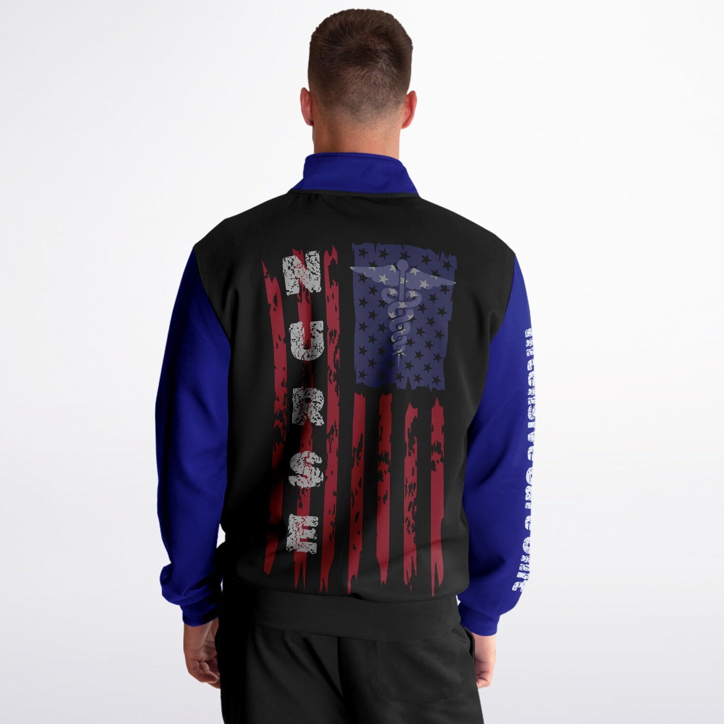 ICU Nursing, US Flag, Track Jacket - Black, Blue