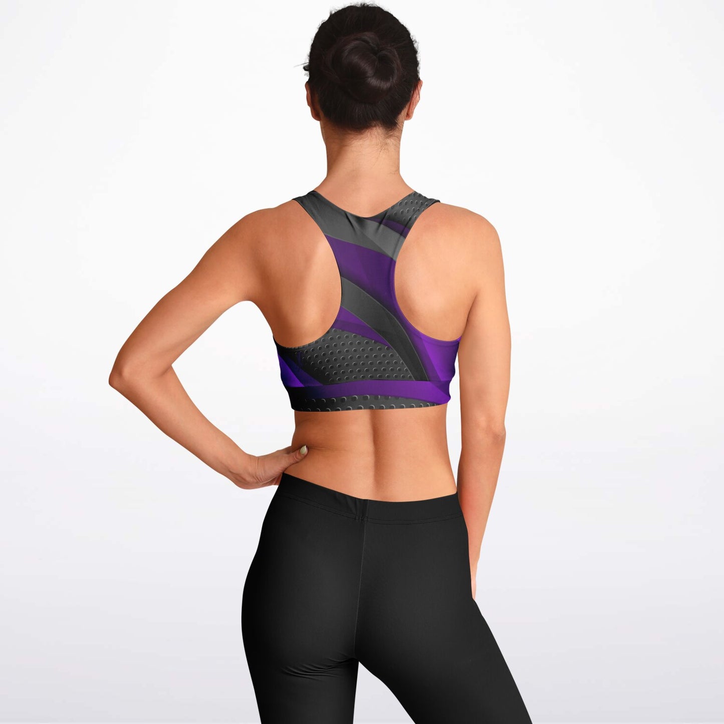 Dark Gray with Purple Padded Sports Bra