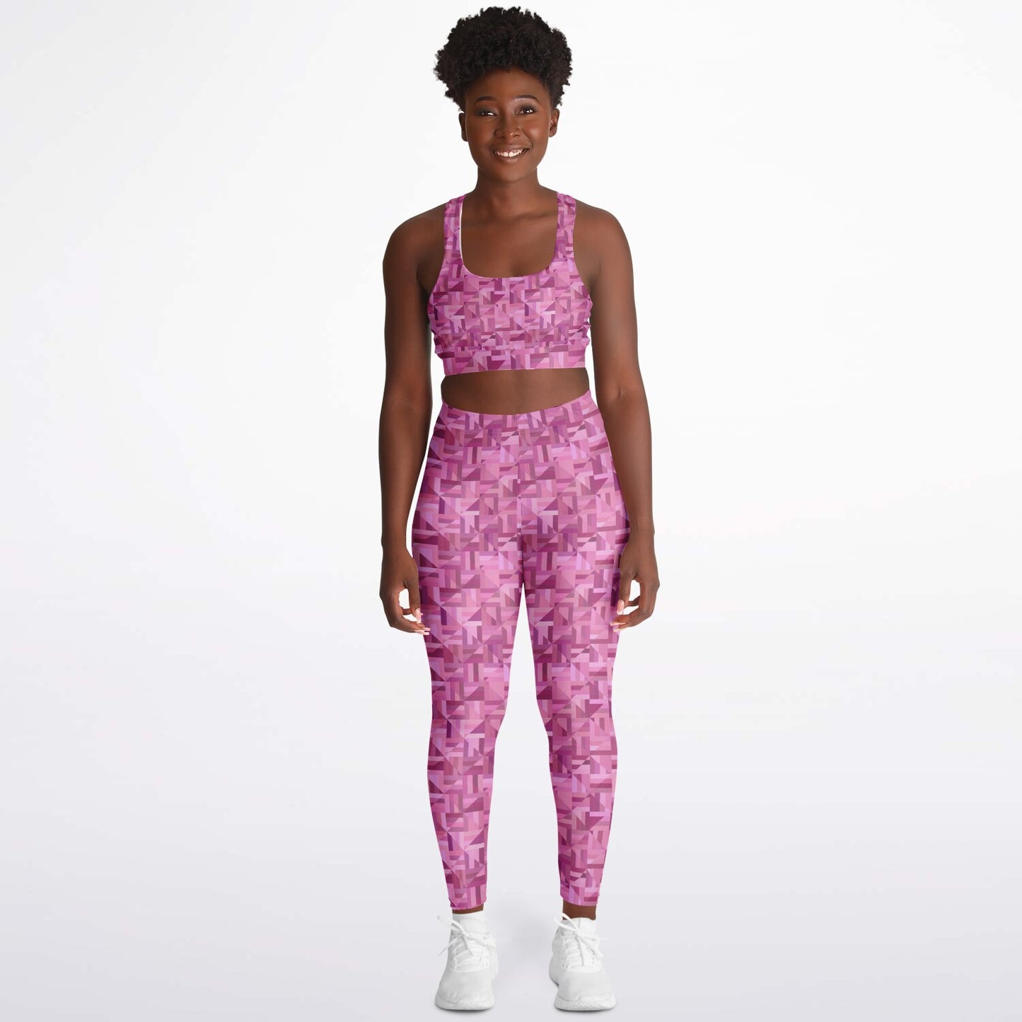 Pink geometric Padded Sports Bra & Leggings - AOP