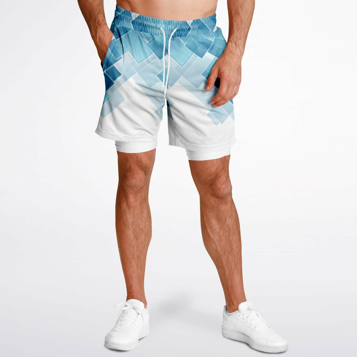 White blue diamond Men's 2-in-1 Shorts