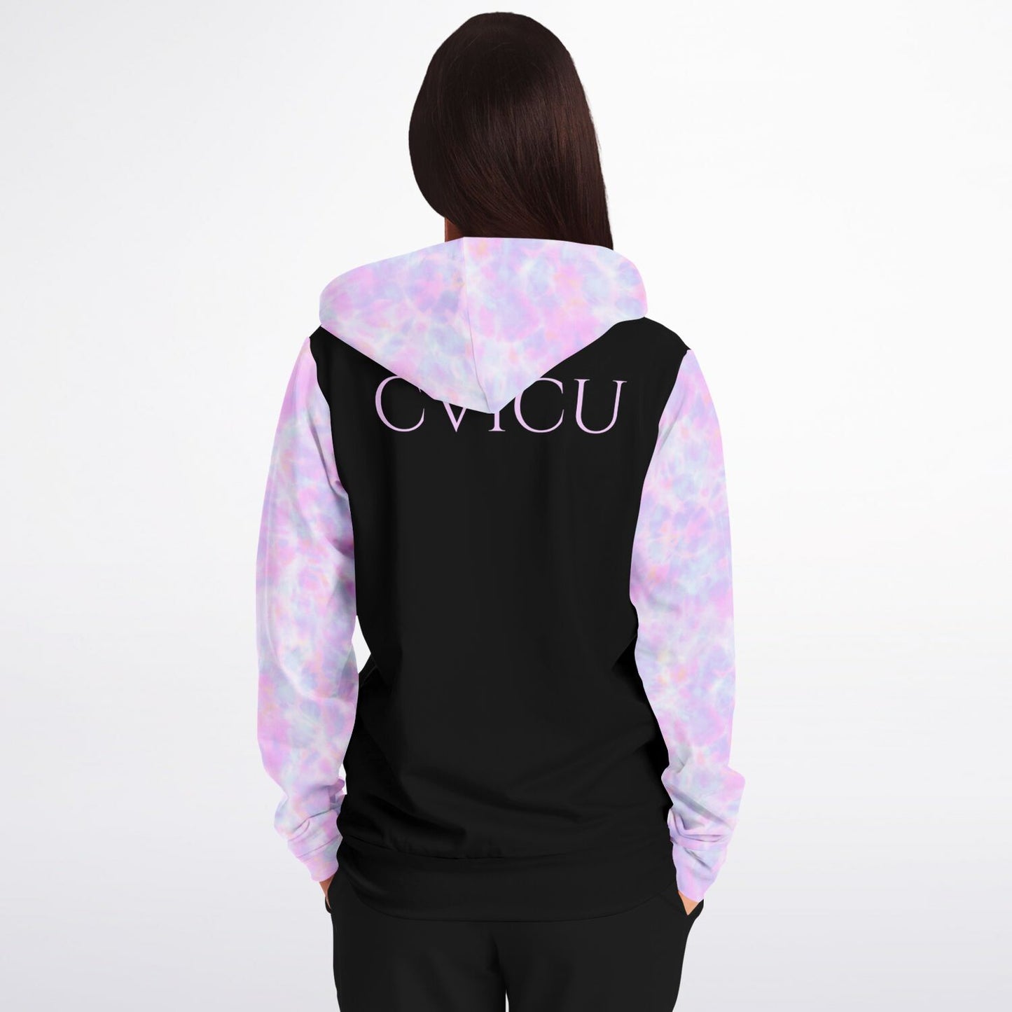 CVICU, RN, Nurse Fashion Zip-Up Hoodie - Black, purple and light blue sleeves copy
