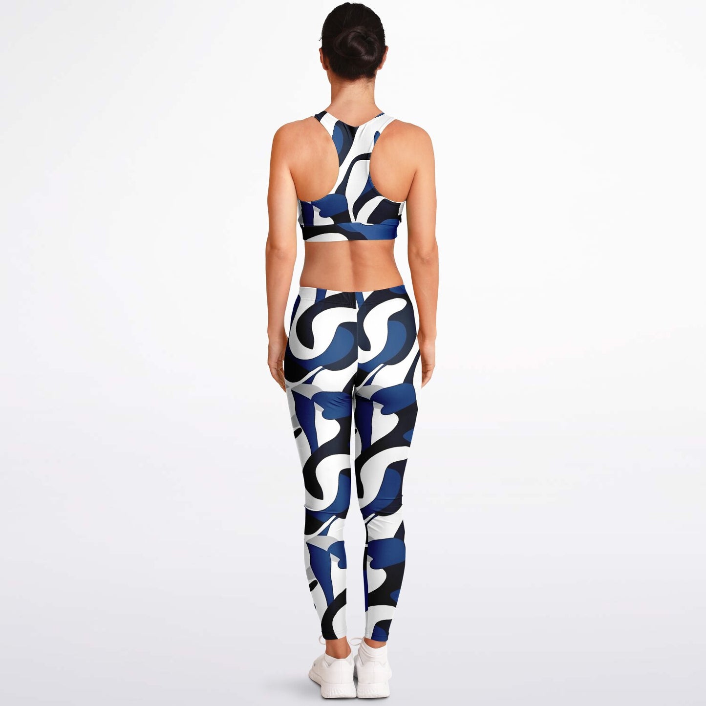 Blue with white and black Padded Sports Bra & Leggings - AOP