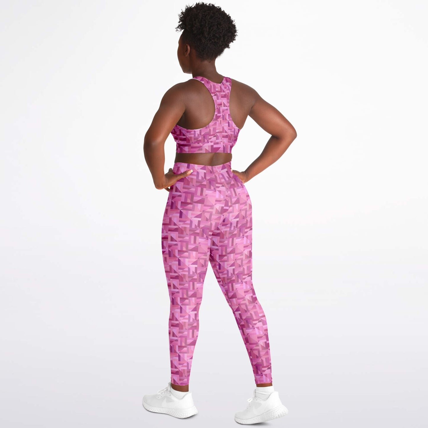 Pink geometric Padded Sports Bra & Leggings - AOP