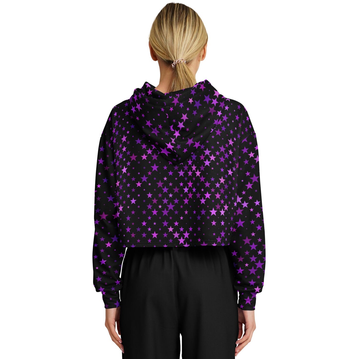 Purple Star Crop Top Hoodie - AOP