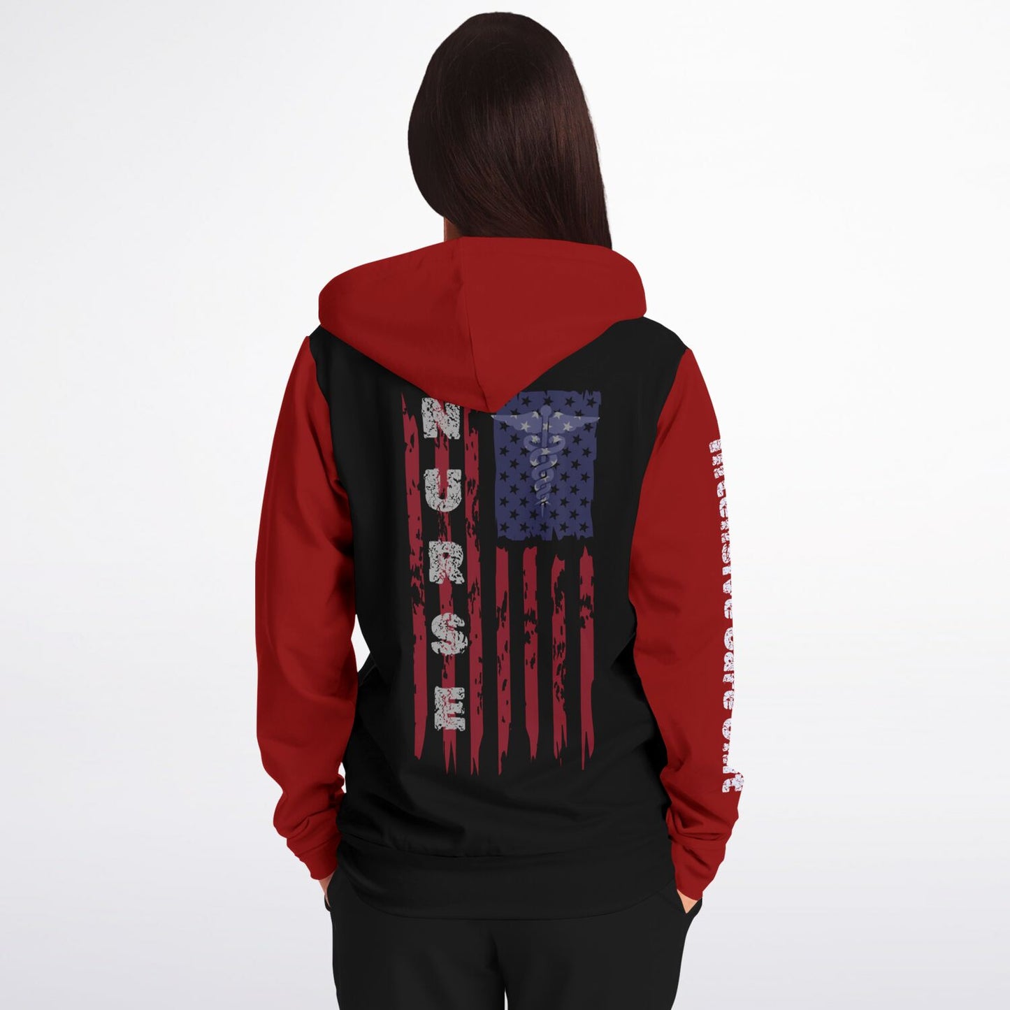 ICU Nurse Flag with Red sleeves Fashion Zip-Up Hoodie -