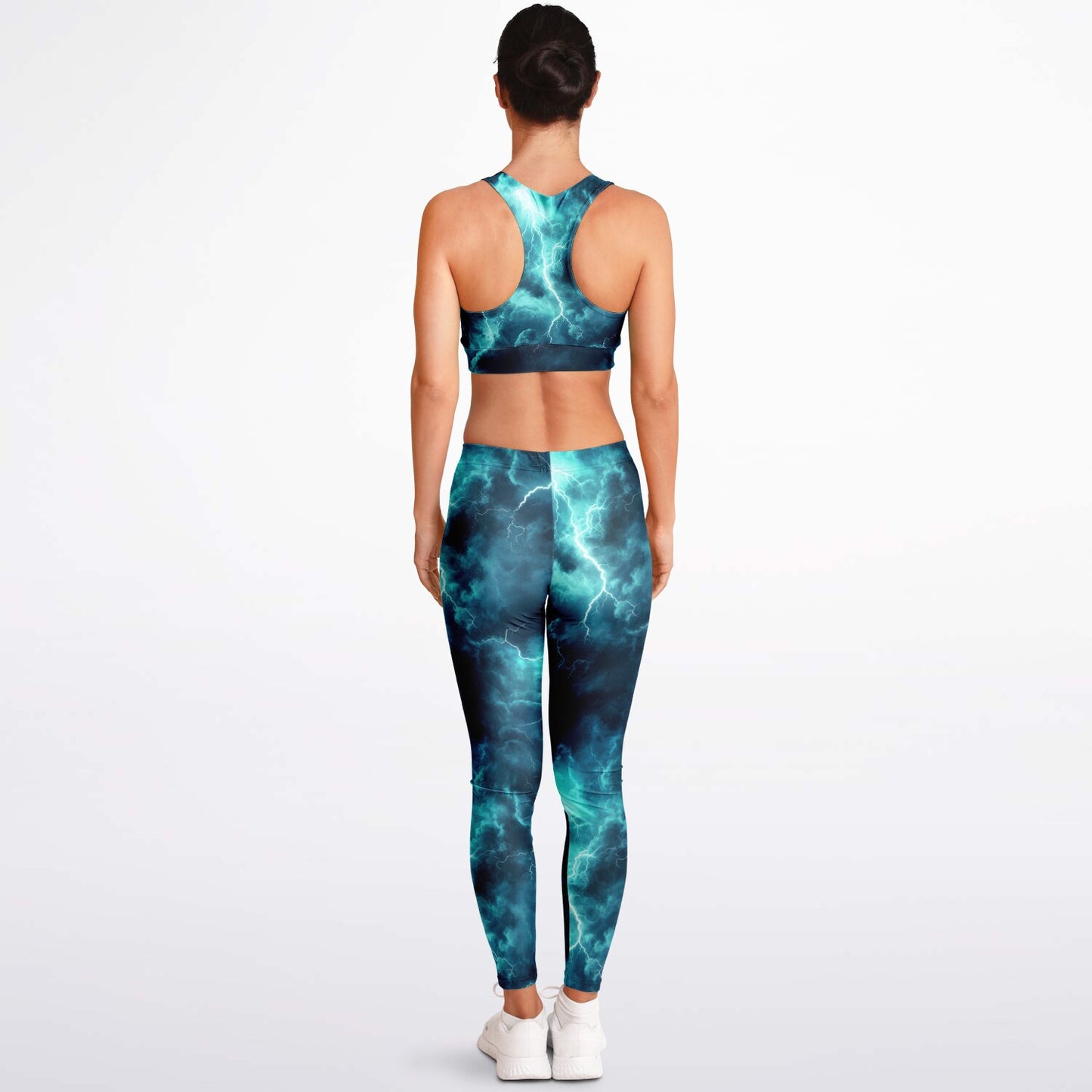 Turquois lightning Padded Sports Bra & Leggings -