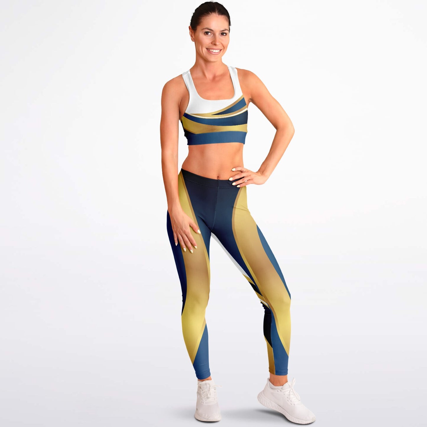 Blue and Gold Padded Sports Bra & Leggings -