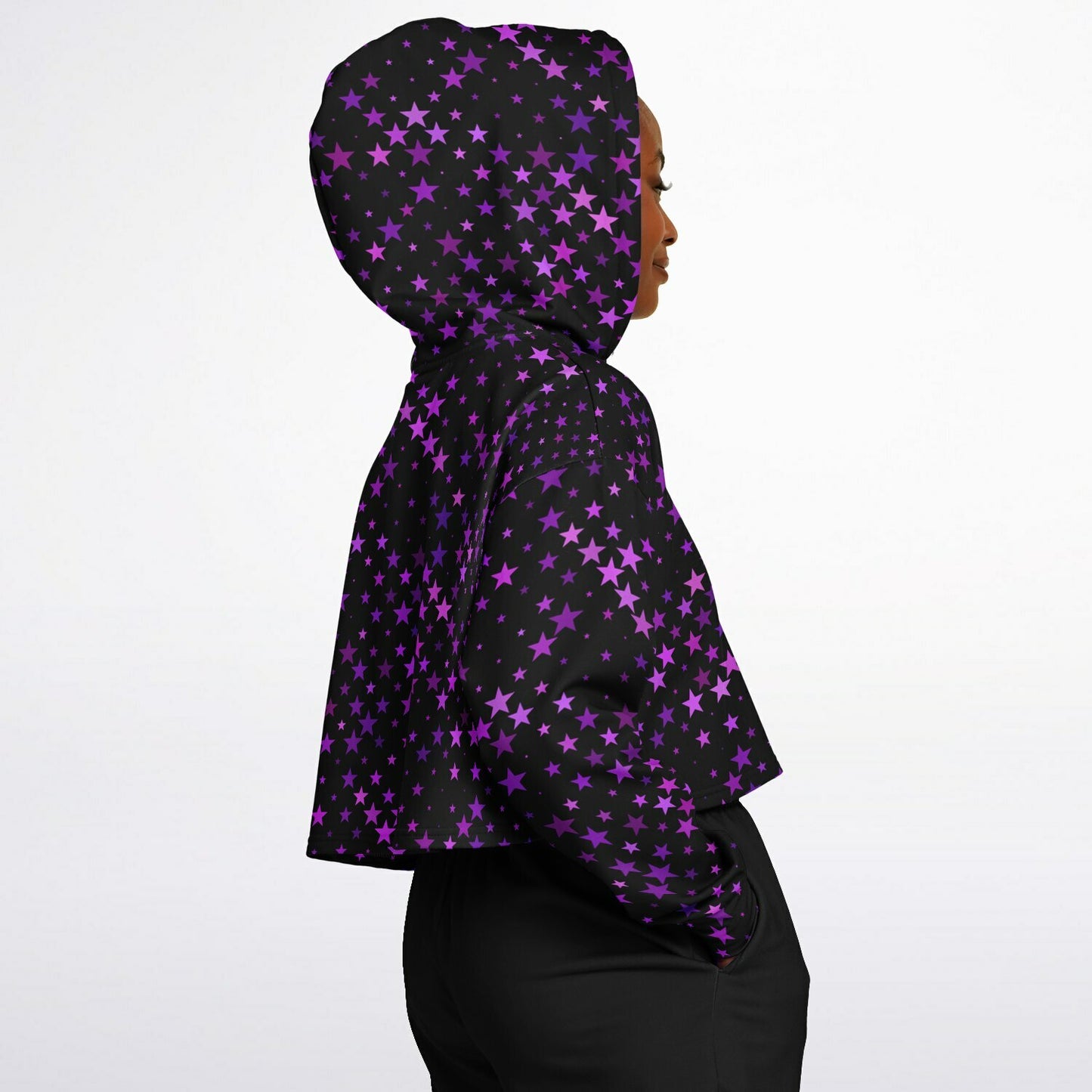 Purple Star Crop Top Hoodie - AOP