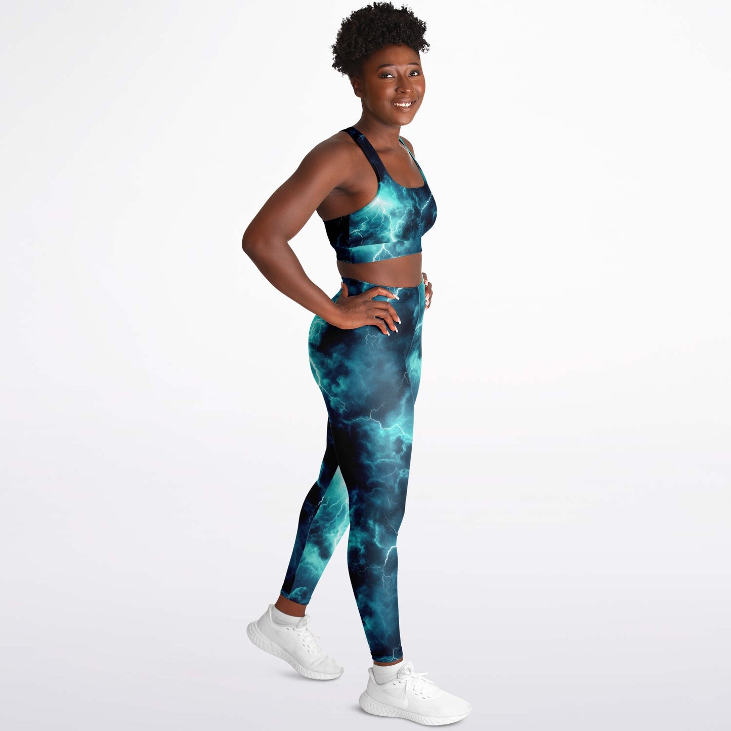 Turquois lightning Padded Sports Bra & Leggings -