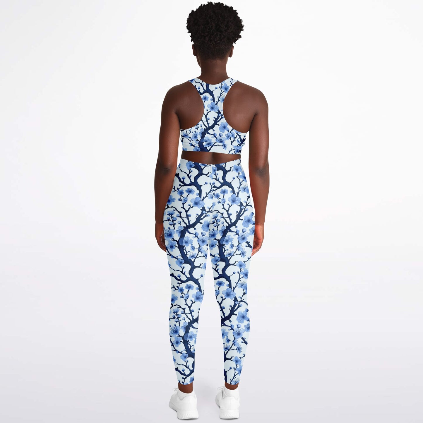 White with blue poplar tree Padded Sports Bra & Leggings - AOP