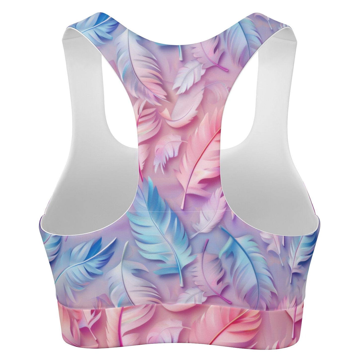 Pink and Blue feathers Padded Sports Bra - AOP