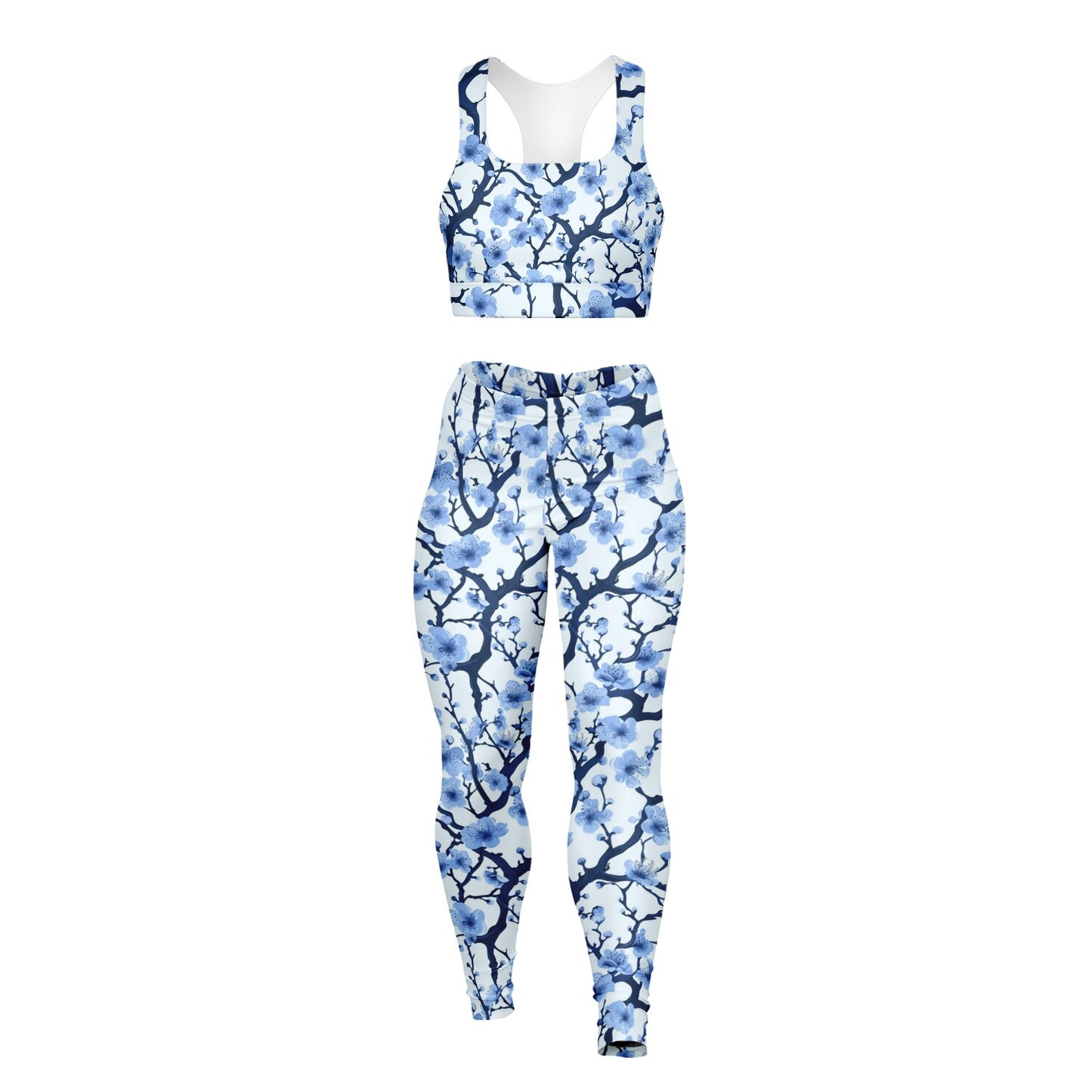 White with blue poplar tree Padded Sports Bra & Leggings - AOP