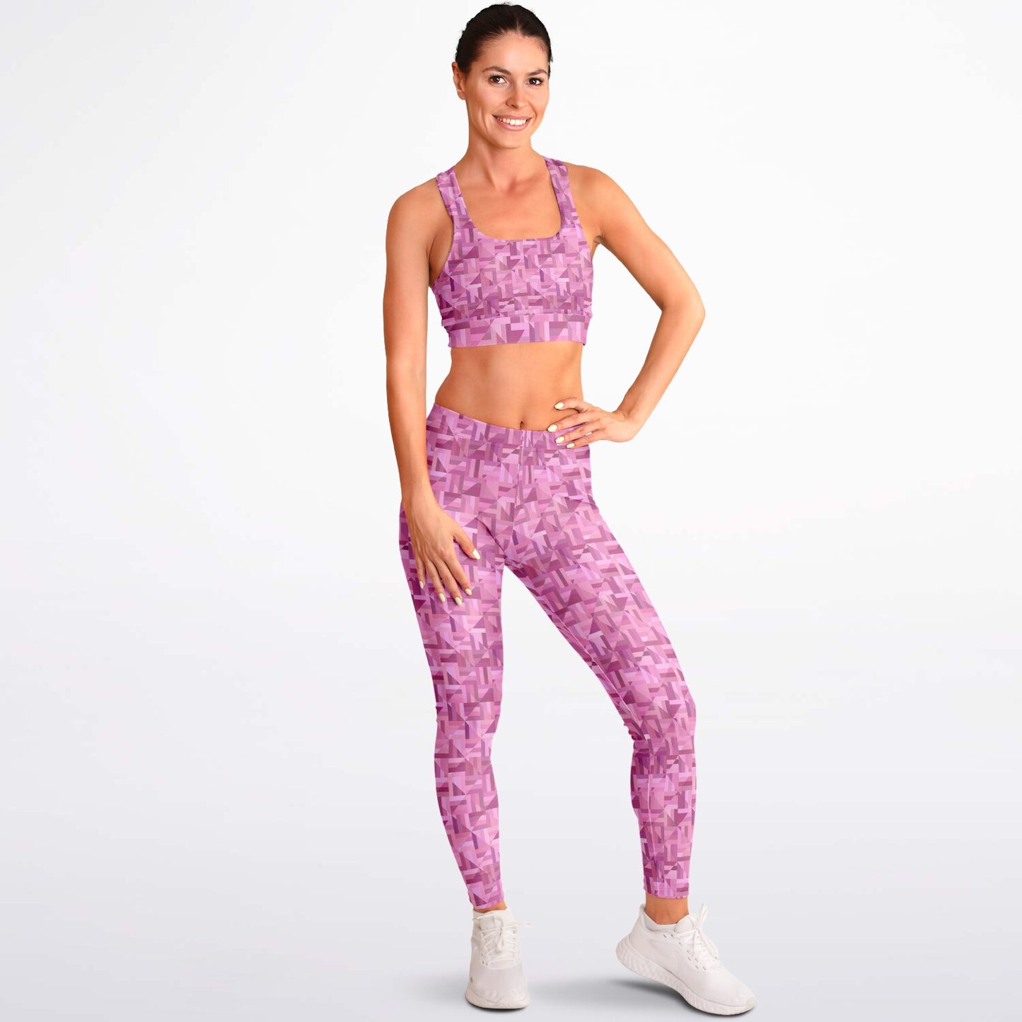 Pink geometric Padded Sports Bra & Leggings - AOP