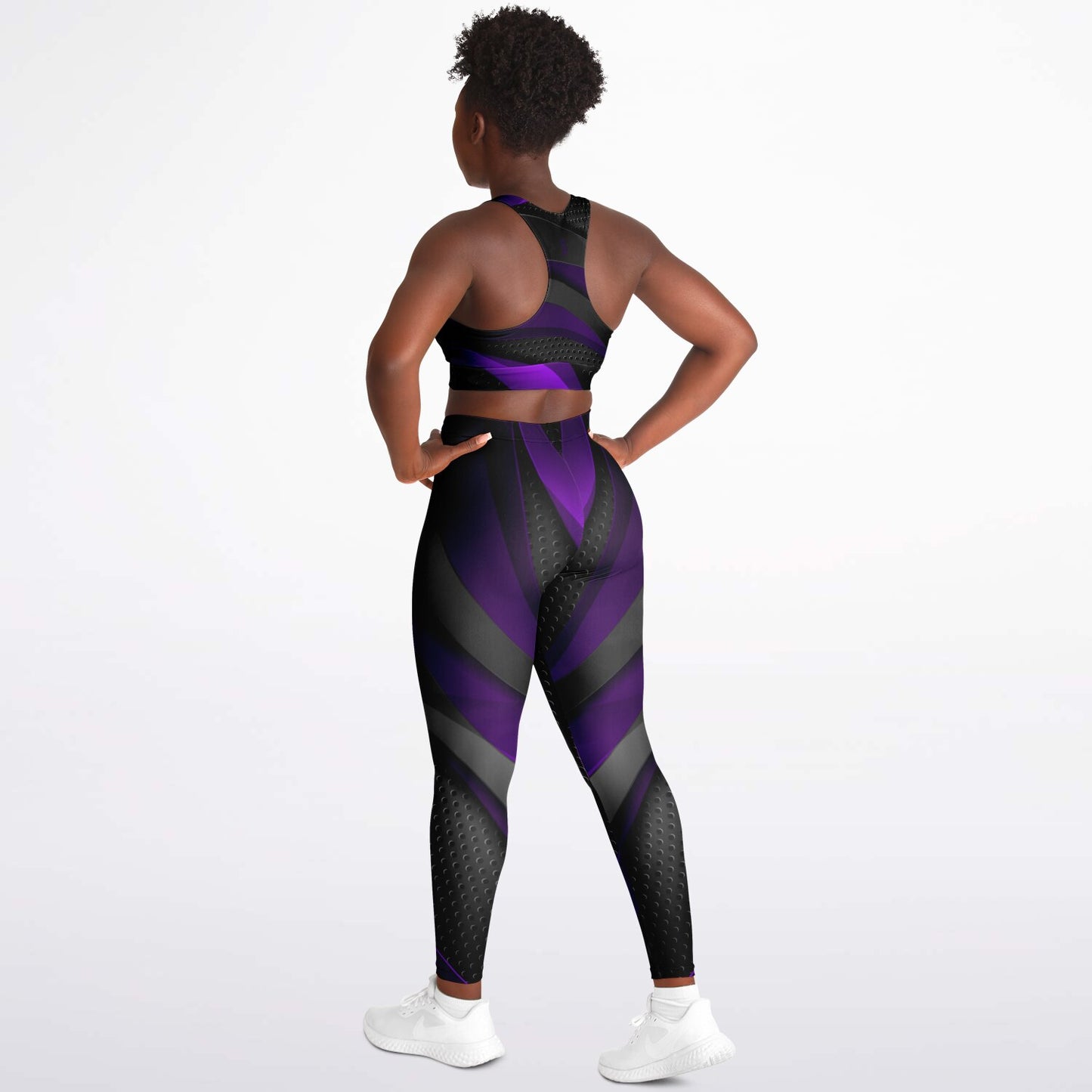 Dark Gray with Purple Padded Sports Bra & Leggings -