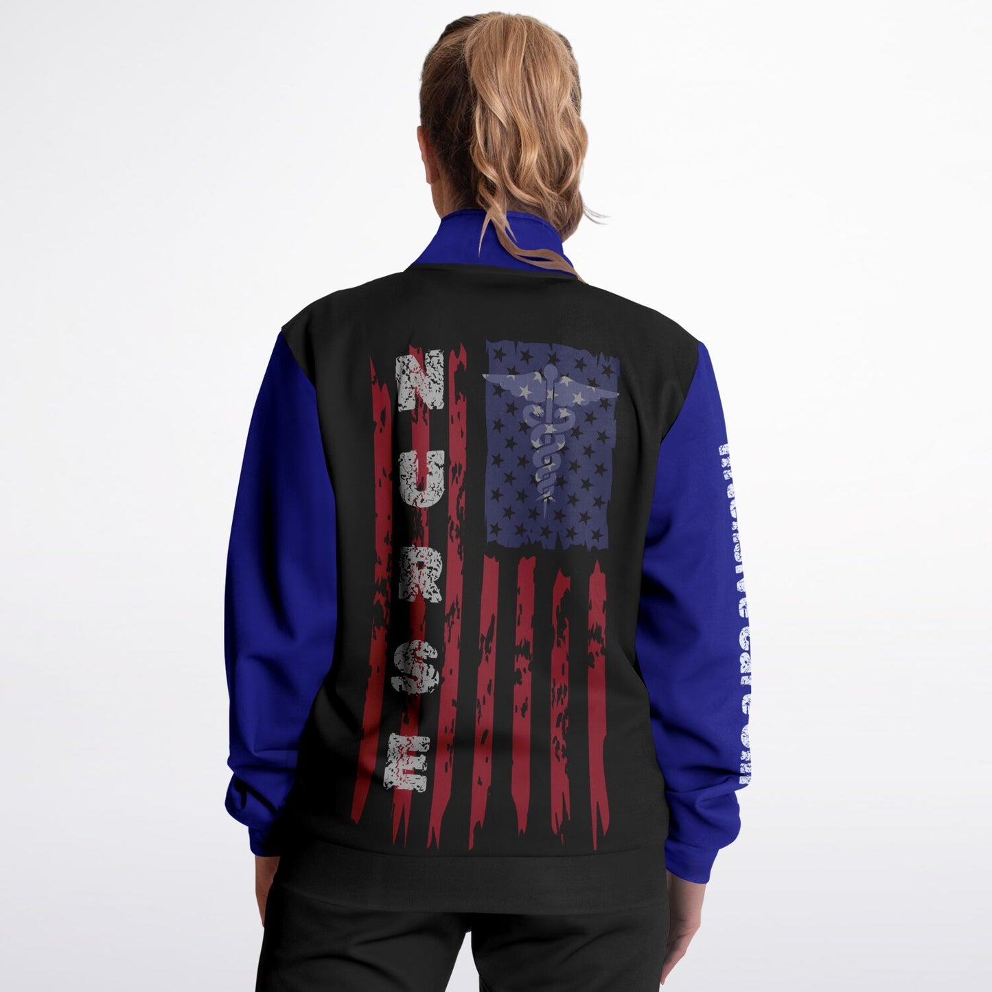 ICU Nursing, US Flag, Track Jacket - Black, Blue