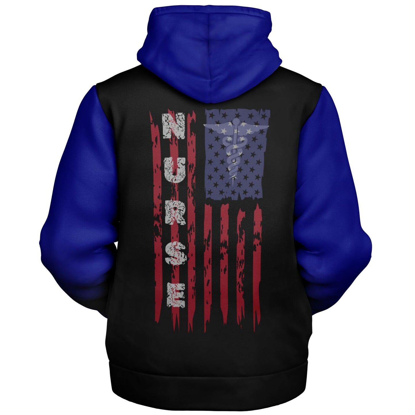 Nurse with US flag, Black and Blue Microfleece Zip-hoodie -
