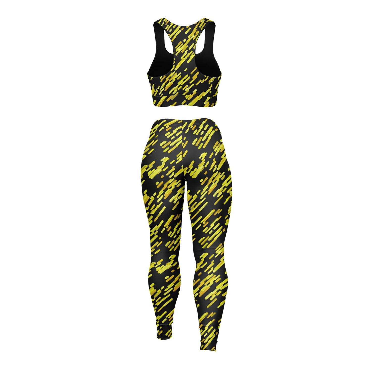 Yellow black Padded Sports Bra & Leggings - AOP