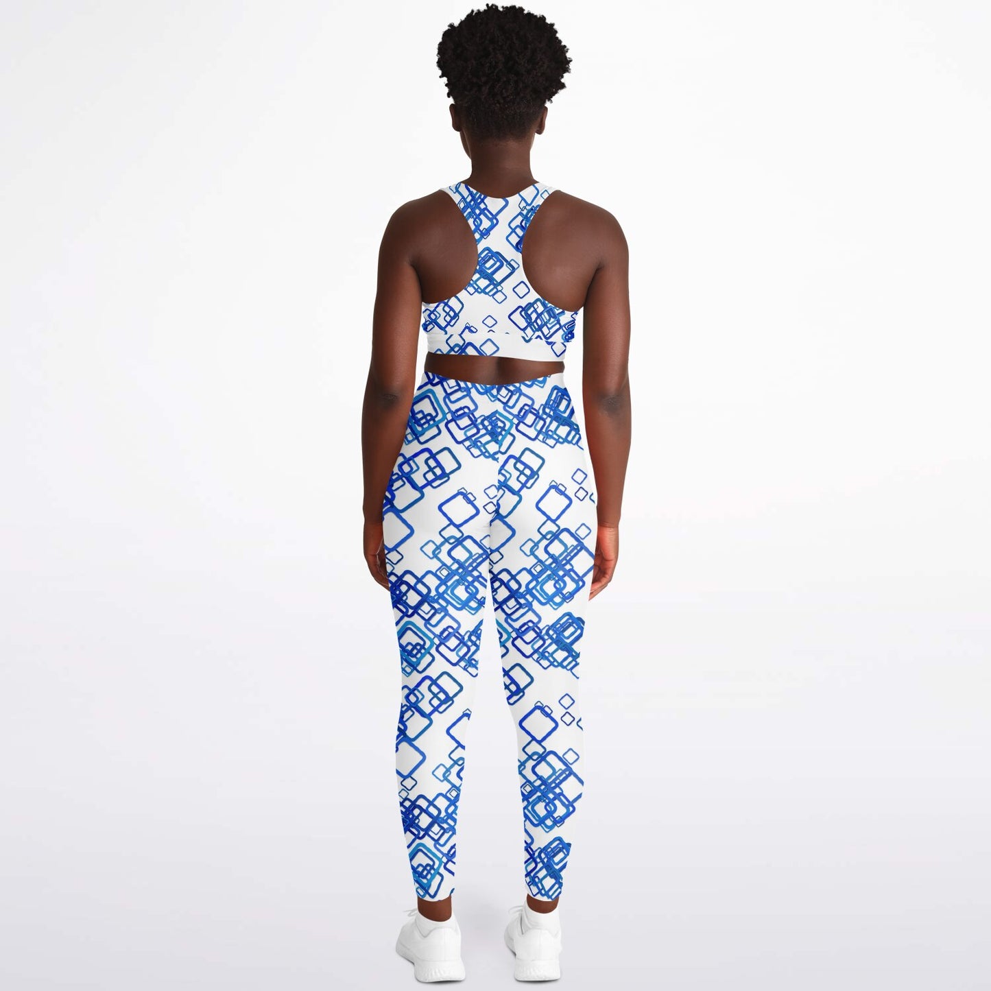 Blue squares Padded Sports Bra & Leggings - AOP