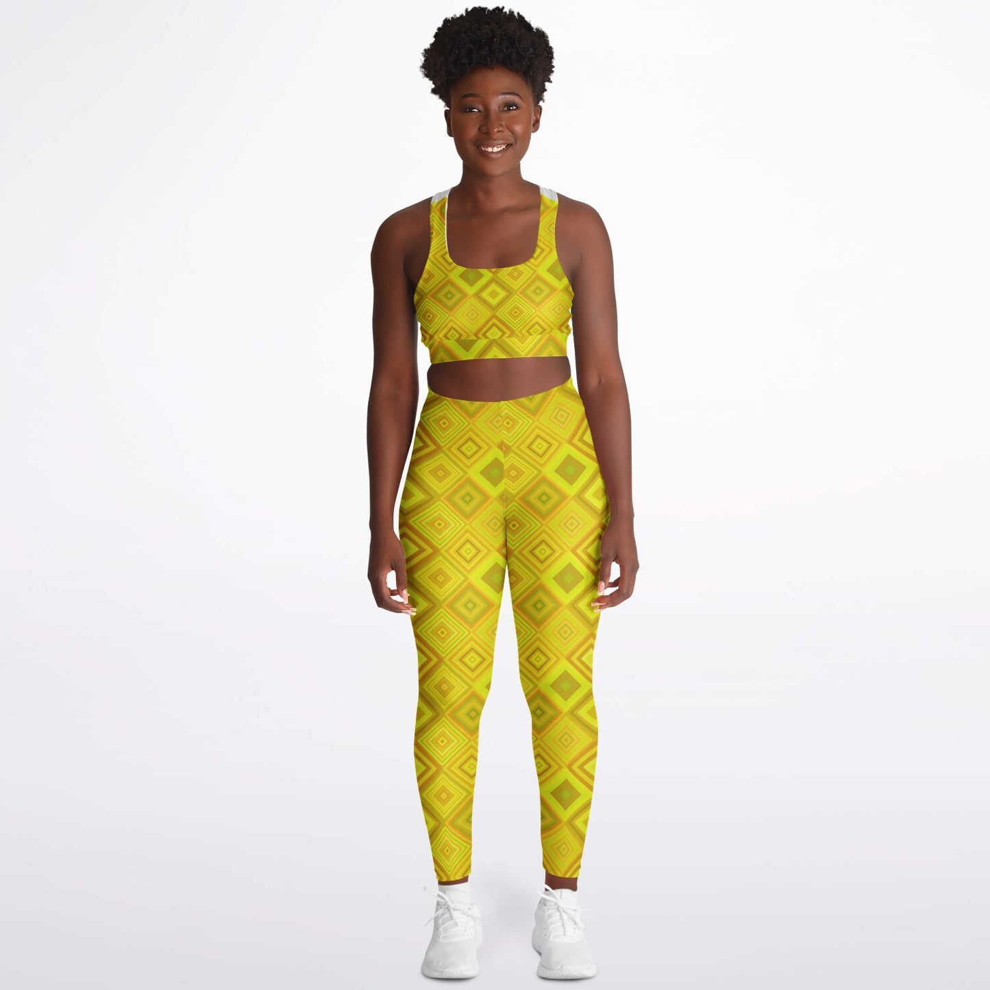 Yellow Diamonds Padded Sports Bra & Leggings - AOP