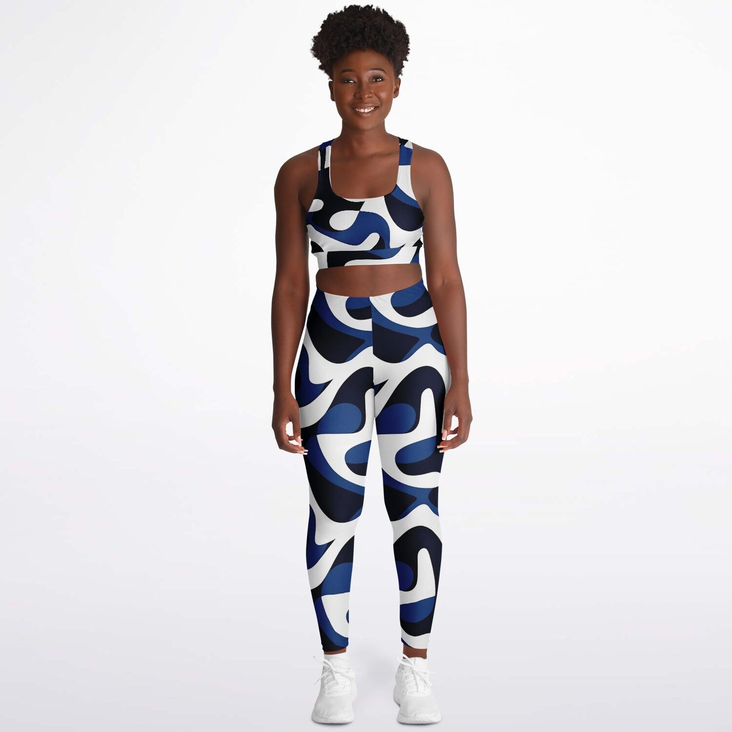 Blue and white Padded Sports Bra & Leggings - AOP