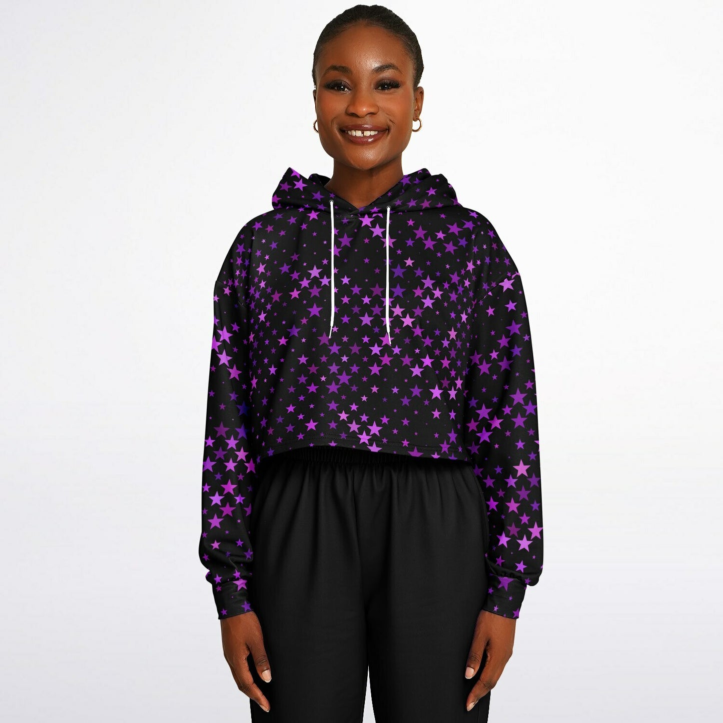 Purple Star Crop Top Hoodie - AOP