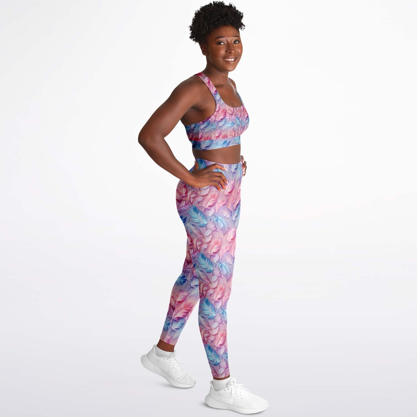 Pink and Blue feathers Padded Sports Bra & Leggings - AOP