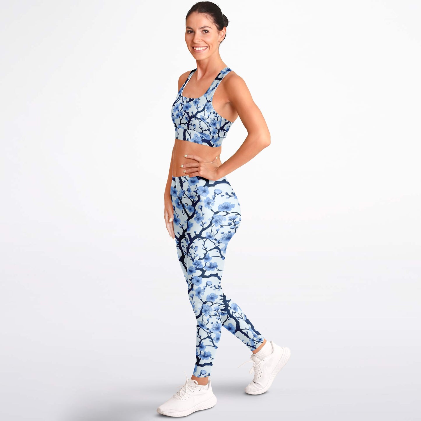 White with blue poplar tree Padded Sports Bra & Leggings - AOP