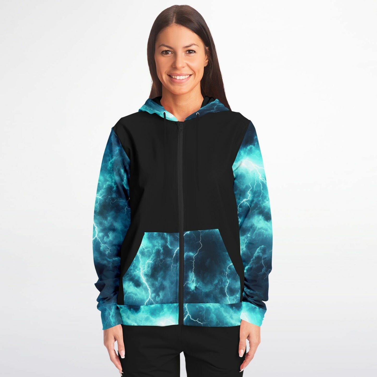Turquoise Lightning Fashion Zip-Up Hoodie -
