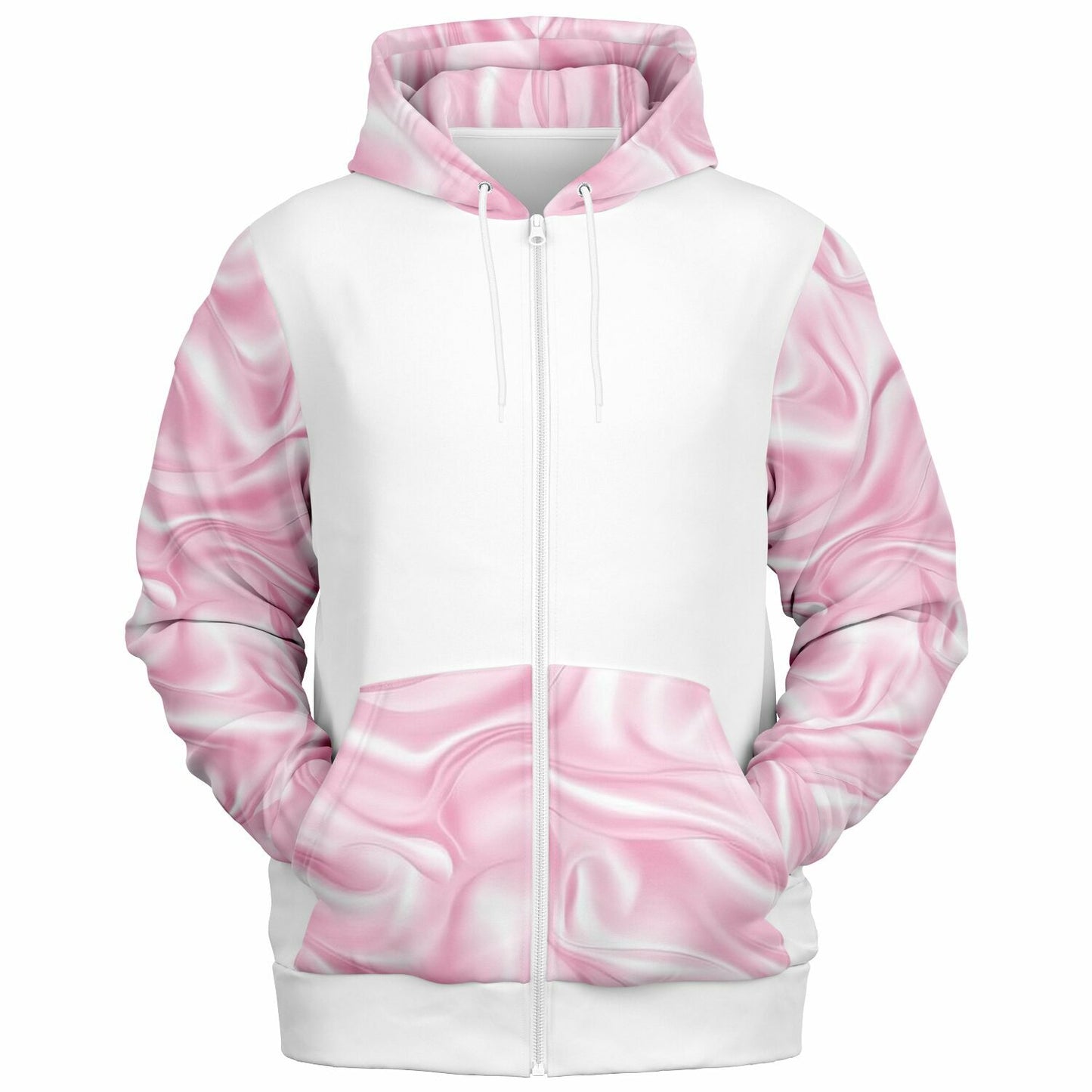 Pink Silk Zip-Up Hoodie - AOP