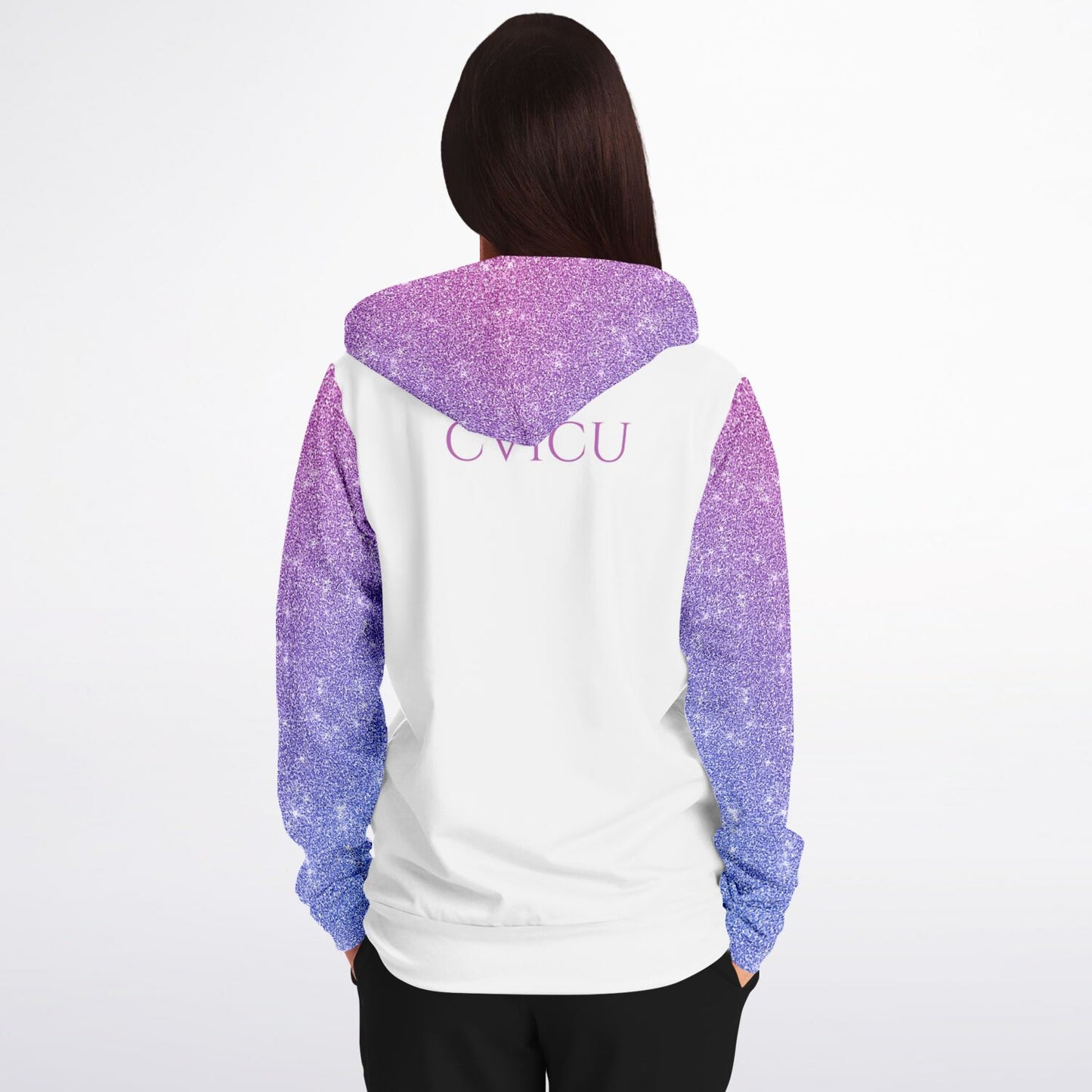 CVICU, RN, Nurse Fashion Zip-Up Hoodie - White, purple and pink copy
