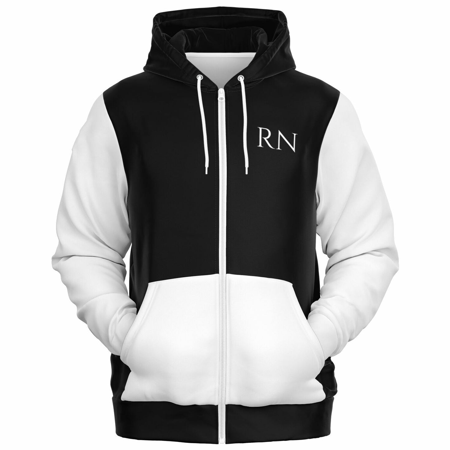 RN, CVICU, Nursing, Fashion Zip-Up Hoodie - Black and White