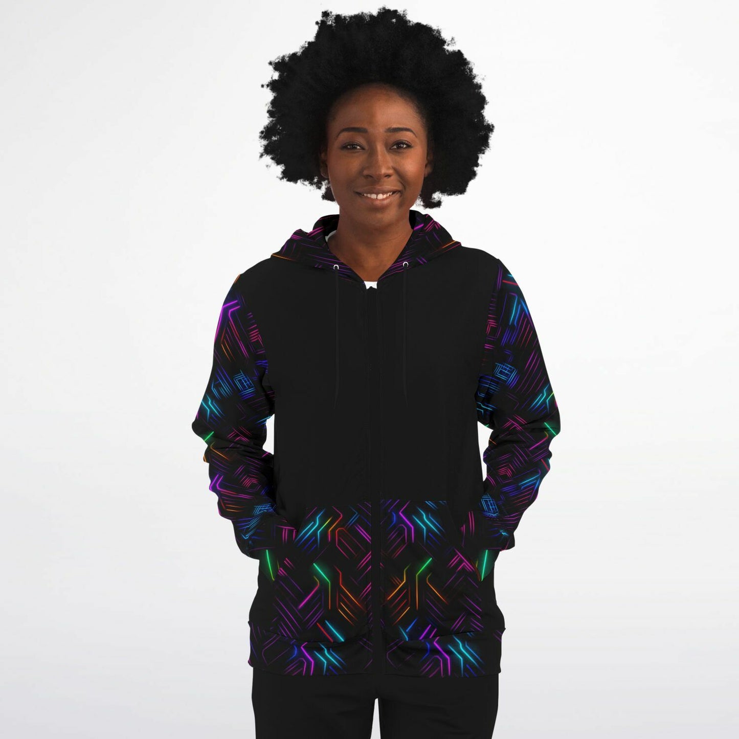 Neon Lights Zip-Up Hoodie - AOP D3
